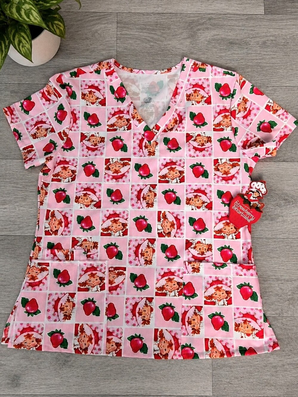 Strawberry Shortcake Medical Scrub Tunic Top Shirt